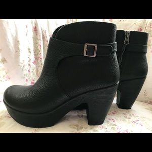 Kork-Ease Black Leather Platform Ankle Boots